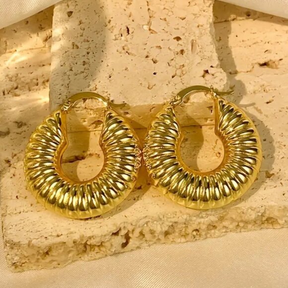 14K Gold Womens Large Chunky Hoop Earrings Ladies Big Hoops 14 K Silver Jewelry